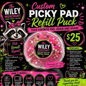The Wiley Merchant Custom 6oz Pad/ refill puck, Anxiety Relief Products for Stress Relief Fidgeting, Decompression Squeeze, Worry Stone & Calming Touch (Color Customization Available for Beads, Appliqués & fidgit toys