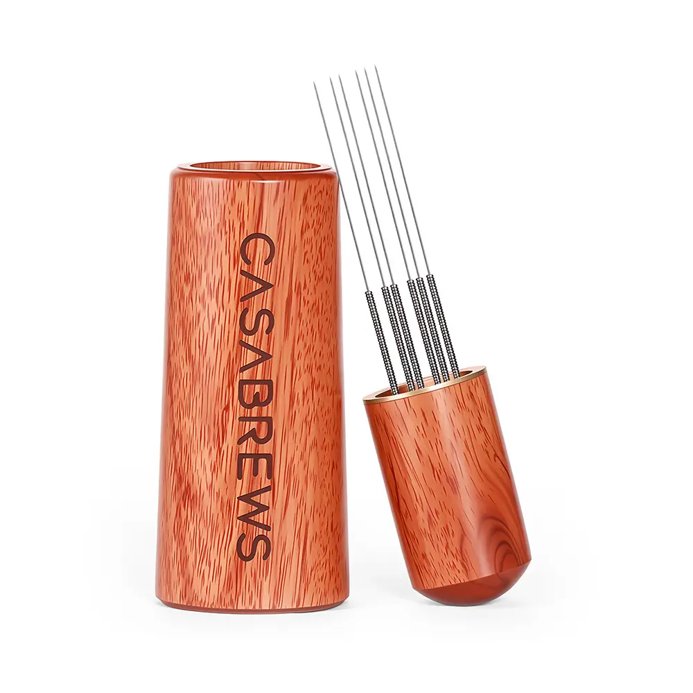 CASABREWS Handheld WDT Distribution Tool - 6 Ultra-Fine 0.4mm Stainless Steel Needle Array Weiss Grounds Spreader, Wood Handle Coffee Stirrer with Natural Walnut Wood Stand, Barista Tools and Gadgets Espresso Accessory