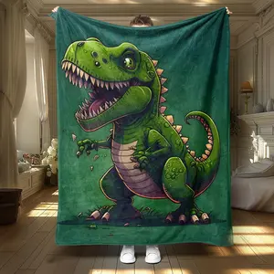 Cartoon Tyrannosaurus Pattern Blanket, Soft Comfortable Throw Blanket, Cool Bedroom Bedding Blankets, Warm Napping Blanket For Home Office Travel Camping summervibes