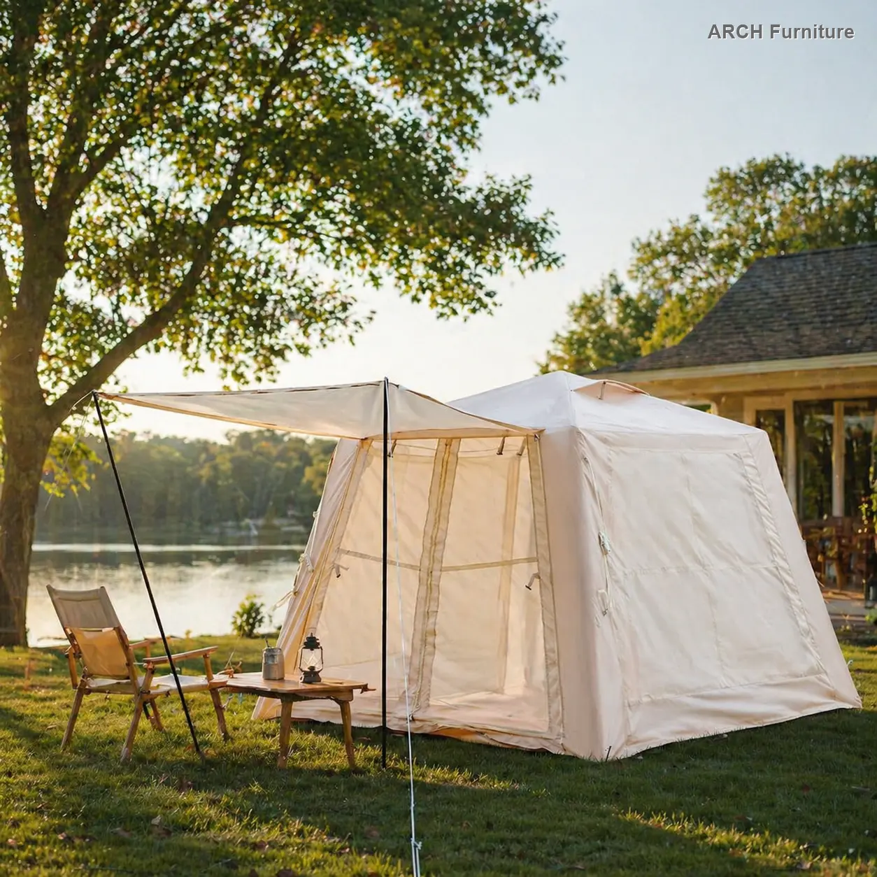 5.76 m² Inflatable Camping Tent with Canopy, Blow Up Tent with Hand Pump, Easy Setup 4 Season Waterproof Oxford Air Glamping Tent for 2-3 Person Adults, Portable Outdoor Shelter for Camping Hiking Beach Picnic Backyard Travel