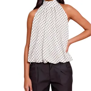 Women's Halter Neck Top Solid Color/Polka Dot Pattern Ruched Bust Flowy Hem Sleeveless Elegant Blouse Casual Top clothes Lightweight Fit Womenswear Polyester Breathable