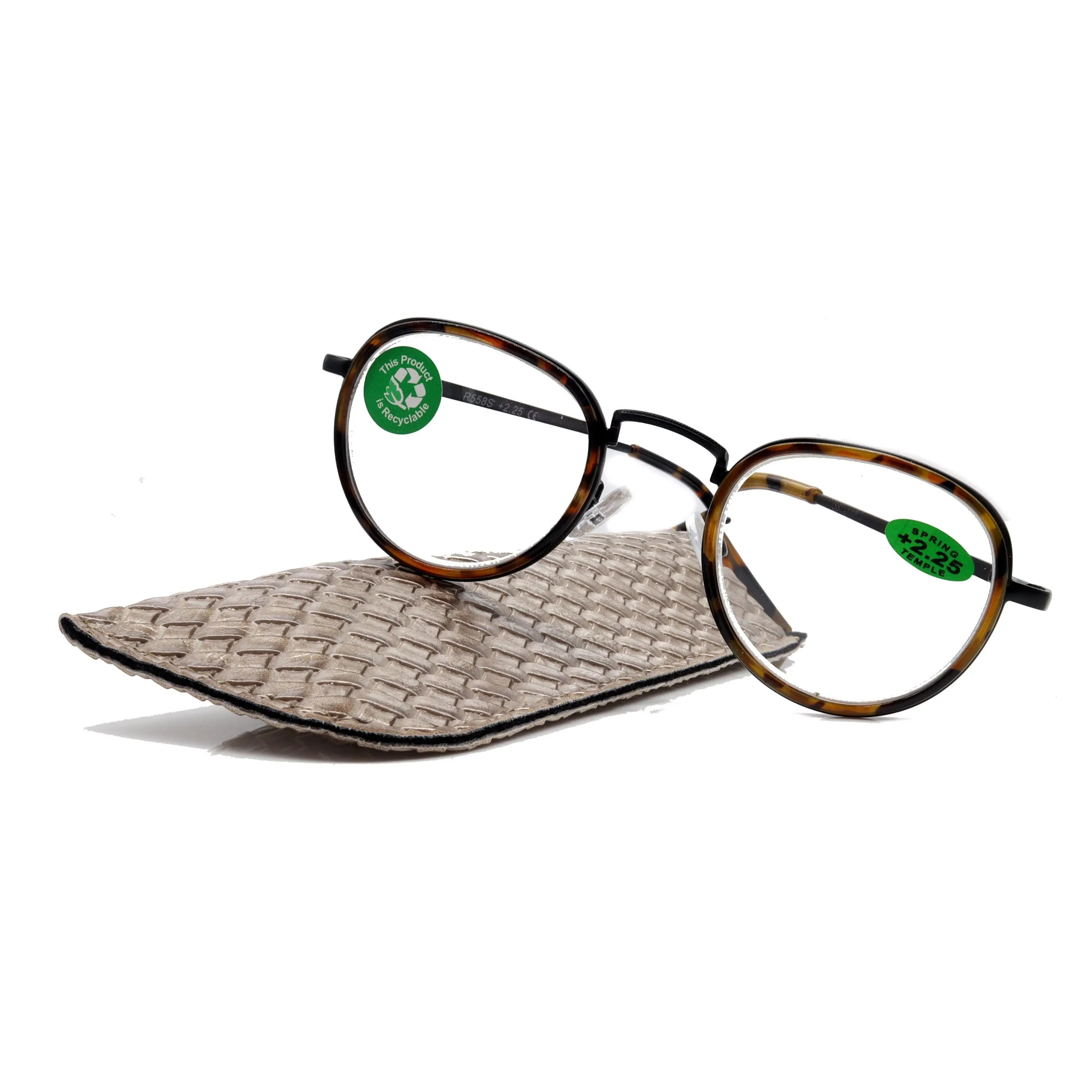 Cassie, (Premium) Reading Glasses Round. High End Reader Modern Circle Style (Brown, Gold) Wire Frame +1.25..+3 Magnifying. NY Fifth Avenue Unisex Lightweight