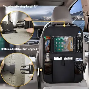 Car Seat Rear Storage Bag Kick Mat with Tablet Pocket and Holder, Essential Car Accessory for Travel and Daily Use, Car Interior Accessory