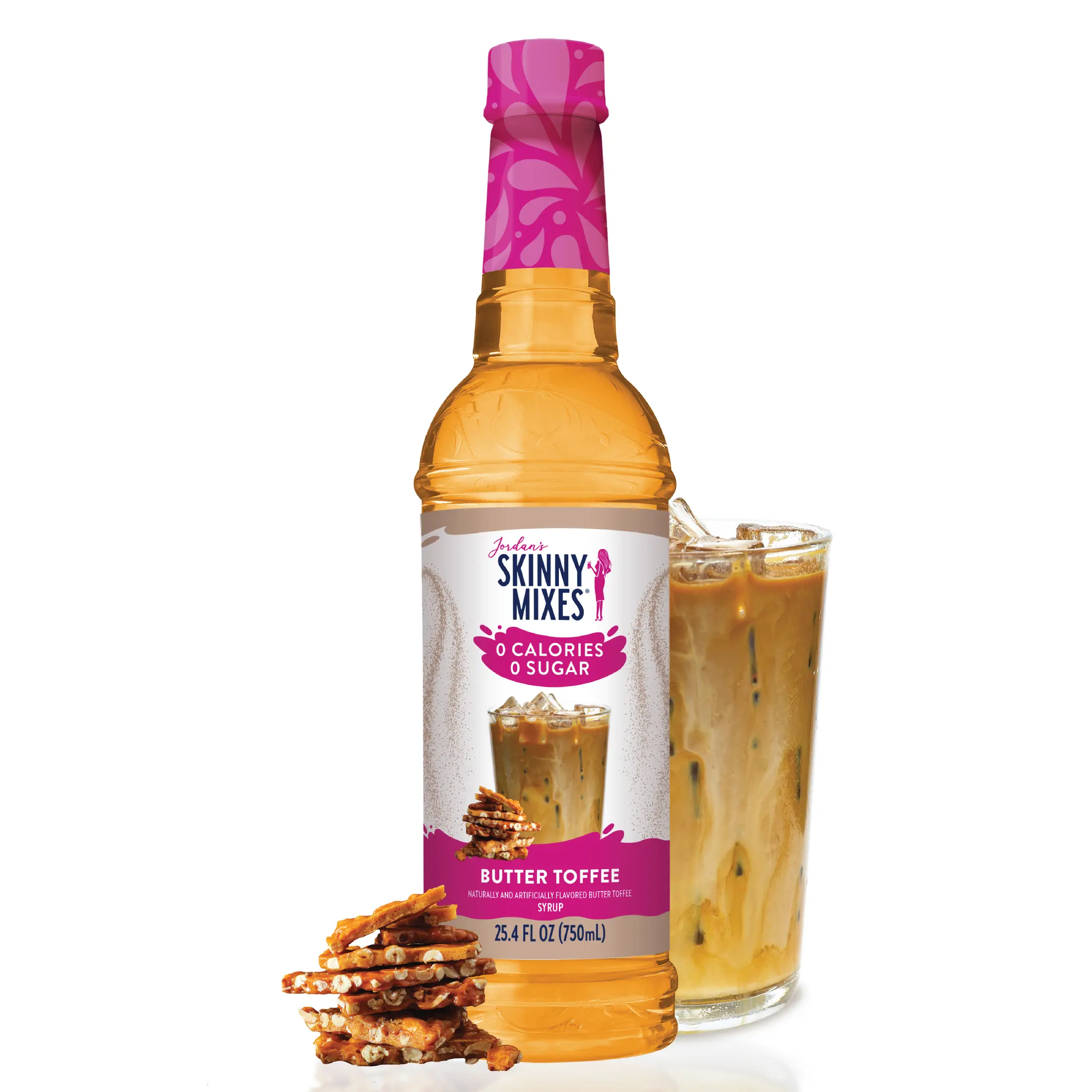 Skinny Mixes Sugar Free Butter Toffee Syrup, 24 FL OZ (595 mL) Plastic Bottle - Coffee Additive, Drink Flavoring for Adults