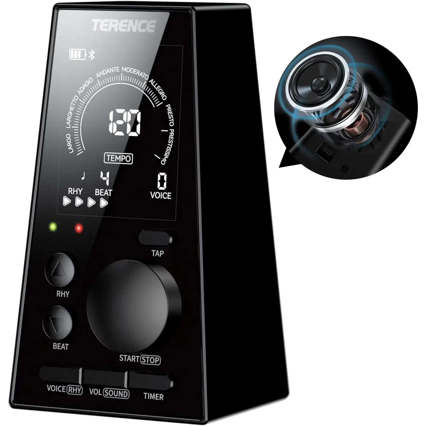 TERENCE Digital Metronome for Piano, Guitar, Drum and All Musical Instruments, Electronic Metronome with Volume, Rhythm Adjustable, Rechargeable, Metronome with Speaker, Timer Function, LCD Display TERENCE