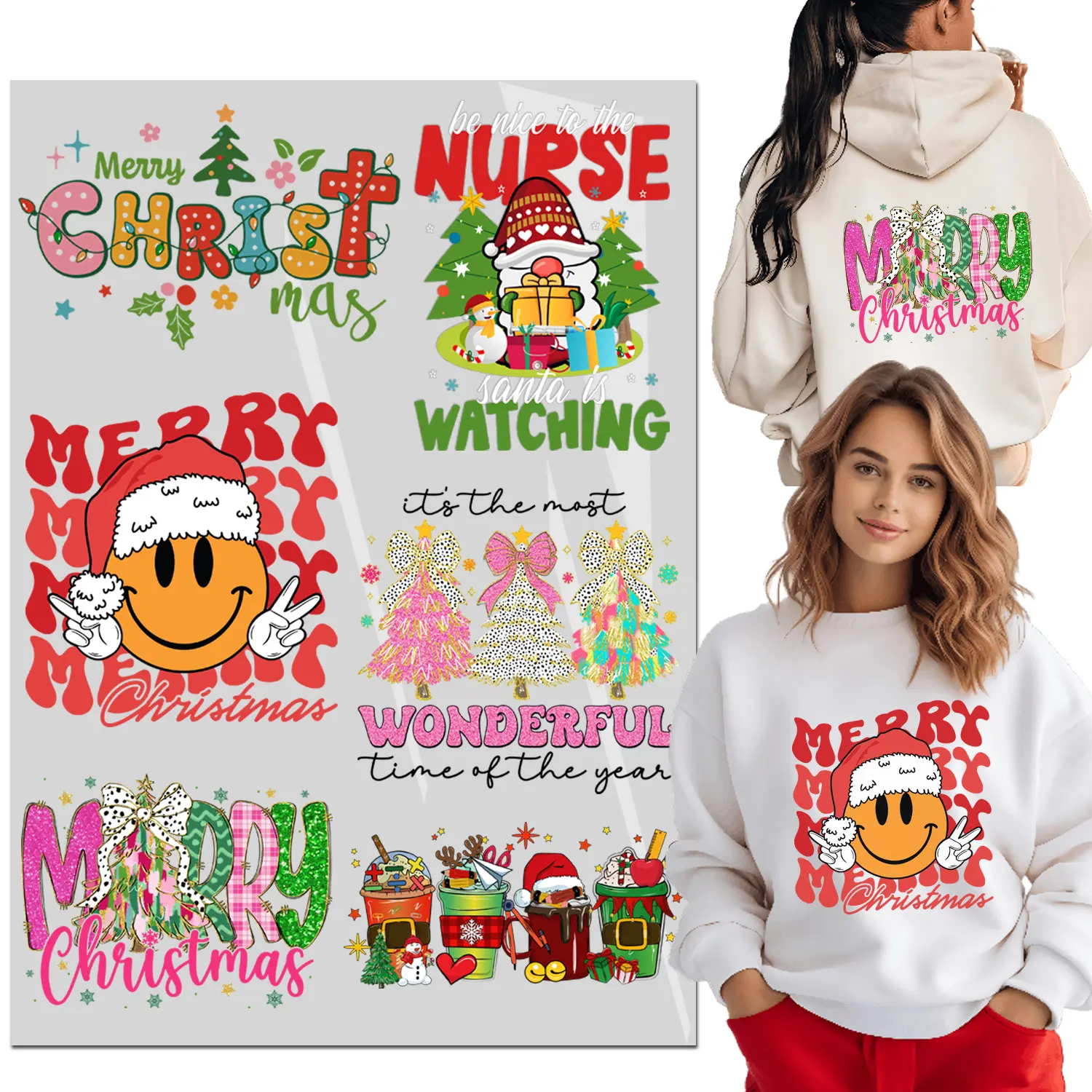 6 Sheets Iron on Transfers, Merry Christmas tree DTF Transfers Ready to Press Children's Clothing Big Stickers Iron on Decals for T Shirts Hoodie DIY Crafts dtf transfer