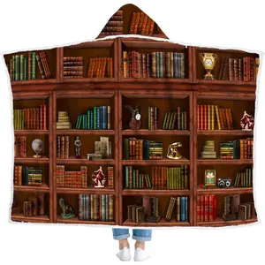 Book Blanket for Book Lovers Library Wearable Blanket with Hood - Books Club Gifts for Women Reading Blankets Bookish Items - Reader Bookworm Gifts for Librarian, Nerd - Sherpa Blanket for Readers