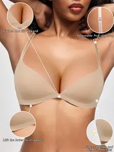 Women's Sexy V-Neck Comfortable Push-Up Non Slip Smoothing Bra, Adjustable Bras, Adjustable Straps, All Seasons, Casual Fitted Design, Plain Pattern, Medium Support