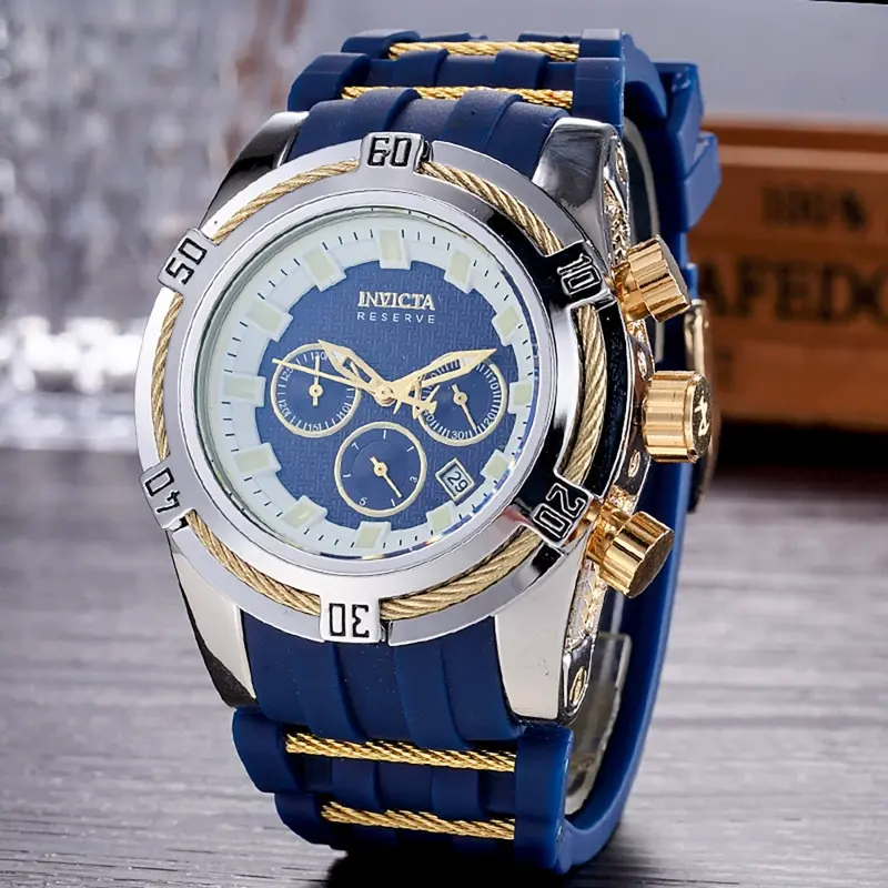 Stylish Chronograph Large Dial Quartz Men's Statement Watch Bold Men's Quartz Watch with Stylish Three-Sub-Dial Large Face