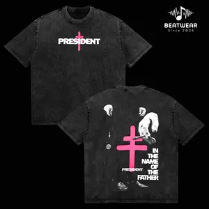 President Band T-Shirt Collection, Gothic Cross Graphic Tee, Retro Deathcore Style Shirt, Dark Religious Metal Inspired Shirts, Vintage Washed Heavy Cotton Band Tee, Gift for Metal Music Lovers, Alternative Merch for Men & Women P33