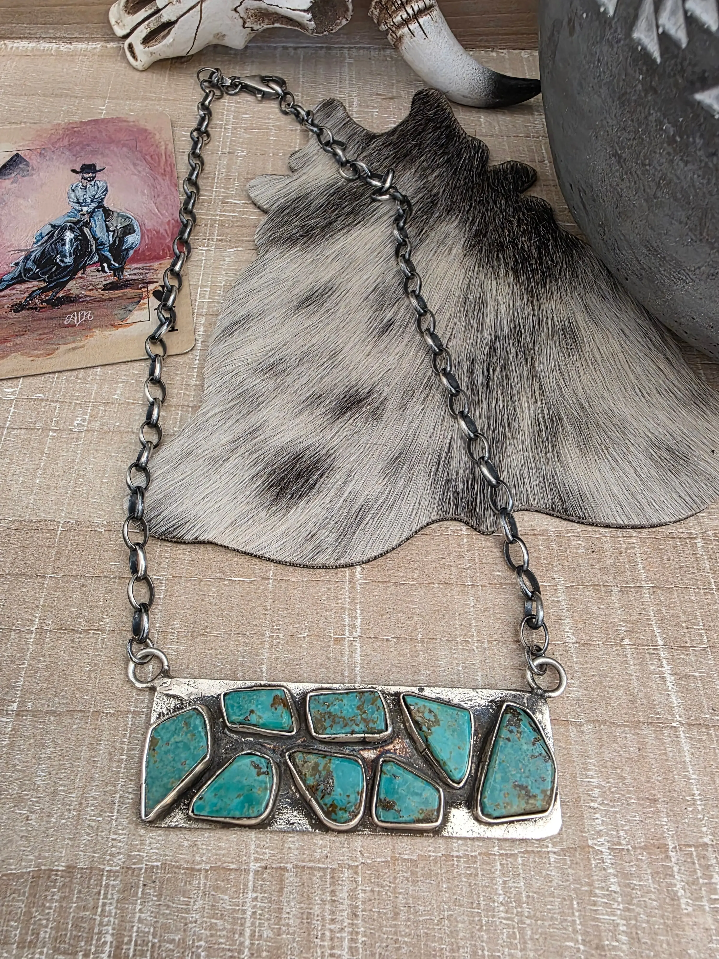 JUDE CANDELARIA ZUNI KINGMAN TURQUOISE BAR NECKLACE