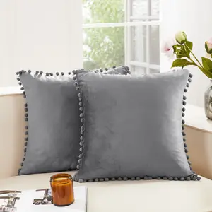 Deconovo Velvet Throw Pillow Covers 2-Pack | Pom-Pom Decor, Soft Touch, Hidden Zipper – For Sofa, Couch & Car
