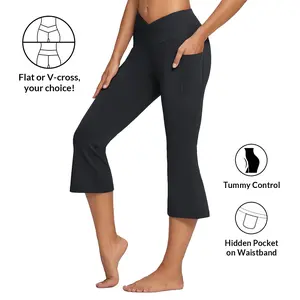 baleaf 21‘’ Yoga Pants Women Flare Capri Leggings with Pockets Bootcut Casual Cotton Work Cool Summer Lounge Wear Work Pants