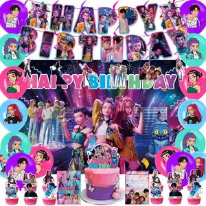 47 Pcs Pop Idol Girl Birthday Decorations Party Supplies for Girls, Music Theme Birthday Party Kit with Banner, Backdrop, Balloons, Cake Topper, Cupcake Picks, Hanging Swirls and Invitations