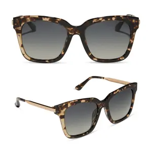 DIFF Bella Tortoise Polarized Womens Sunglasses - Oversized Square Shape with Sleek Metal Temples