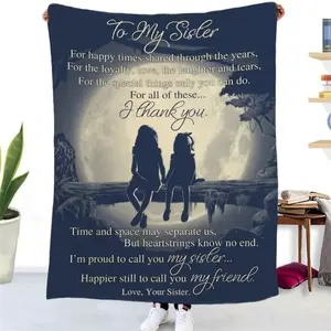 [Sister Love Fleece Blanket] Heartfelt Message Fleece Blanket | Sister Love - Cozy Knitted Throw with Moonlit Silhouette Design | 51.2x59.1 Inch | Perfect Gift for Christmas, Birthday, or Thanksgiving | Digital Print, All-Season Comfort