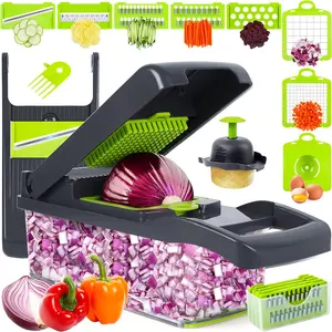 Vegetable Chopper,15-in-1 Multifunctional Food Chopper,Professional Onion Chopper with 8 Blades,Vegetable Cutter with Container for Salad,Potato,Carrot,and Garlic; Essential Kitchen Tool