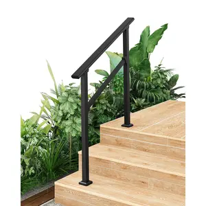 GARVEE Handrails for Outdoor Steps, 3 Step - Aluminum & Wrought Iron Stair Railing for 1 to 5 Steps, Adjustable Handrailing Kit, Hand Rails for Decks, Porches, and Concrete Steps, Black, 1 Pack