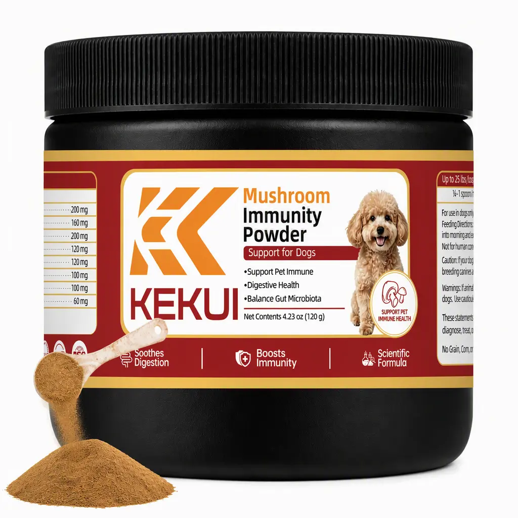 KEKUI Dog Immunity Powder - 6-Fungi Blend with Lion's Mane, Maitake, Oyster Fungi, Natural Food Topper, 120g Net Weight