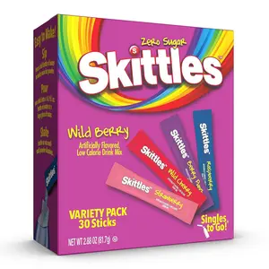 Skittles Wild Berry Singles To Go - 4 Flavors, 30 Drink Mix Packs Fruit Candy Snack Rainbow
