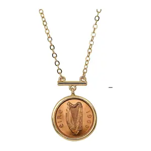 Irish Penny Coin Goldtone Bar Necklace