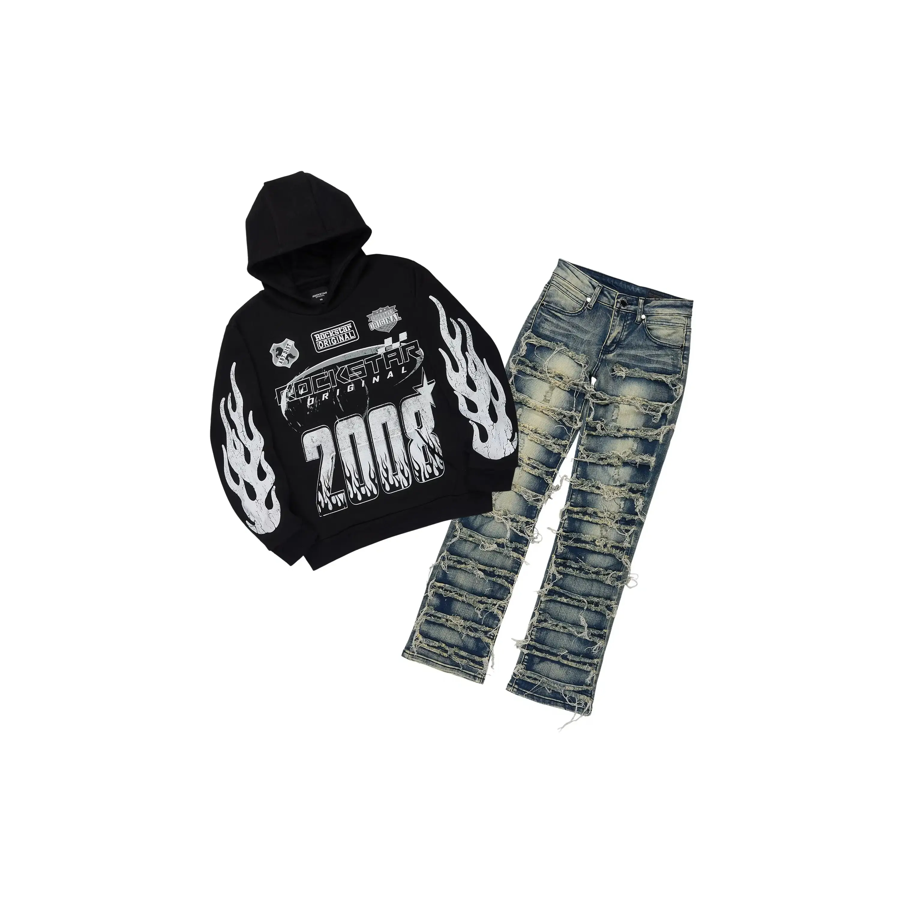 Boys Amos Black Hoodie/Stacked Jean Set
