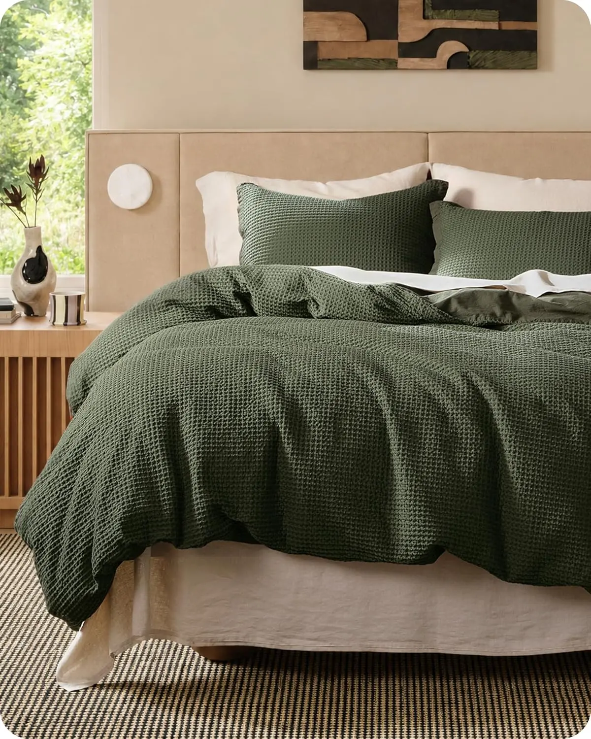 Bedsure Cotton Duvet Cover Set,Moody Color, 100% Cotton Waffle Weave Duvet Cover, Pure Woven Breathable Bedding Set for All Season, 3 Pieces