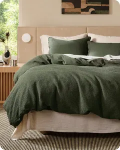 Bedsure Cotton Duvet Cover Set,Moody Color, 100% Cotton Waffle Weave Duvet Cover, Pure Woven Breathable Bedding Set for All Season, 3 Pieces