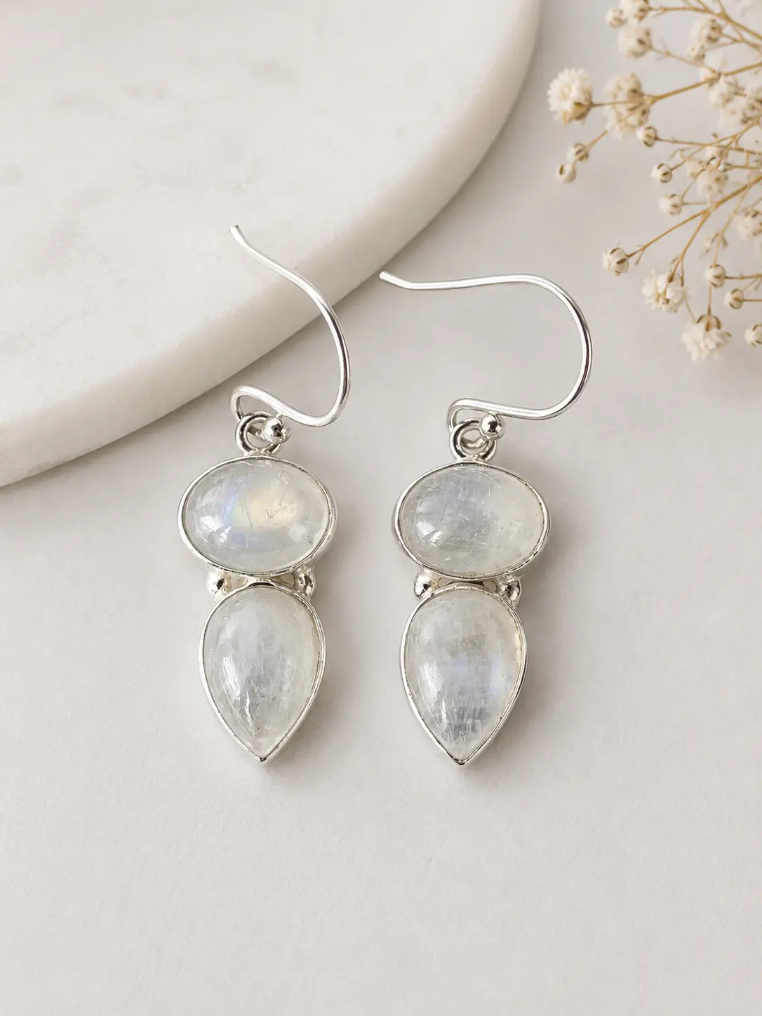Rainbow Moonstone Earrings – 925 Sterling Silver