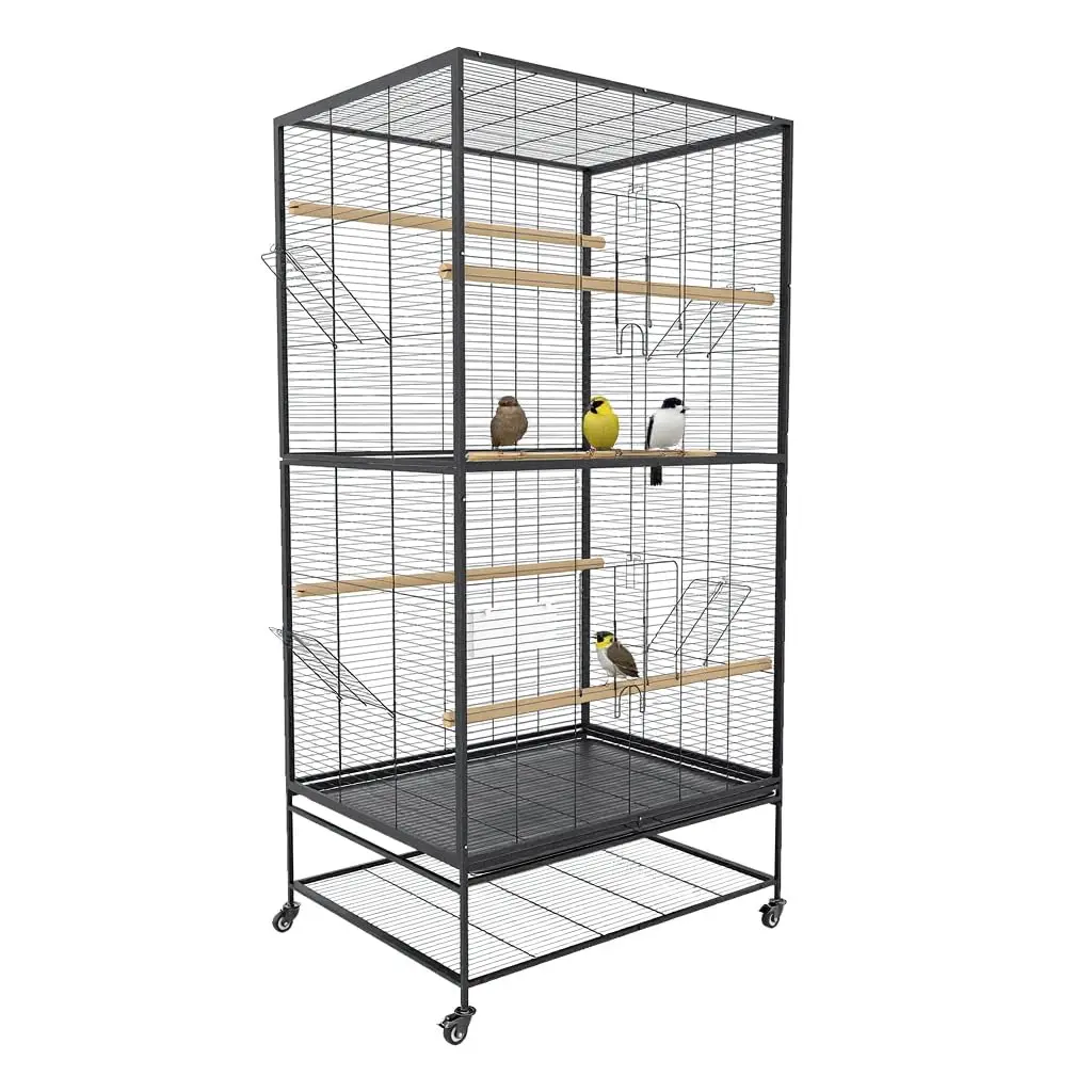 Extra Large Carbon Steel Bird Cage with Flat Top and Rolling Stand - Spacious Aviary for Parrots, Cockatiels, African Grey, Conures, Budgies, Parakeets, and Pigeons - Removable Tray, Secure Lock, Indoor Outdoor Use
