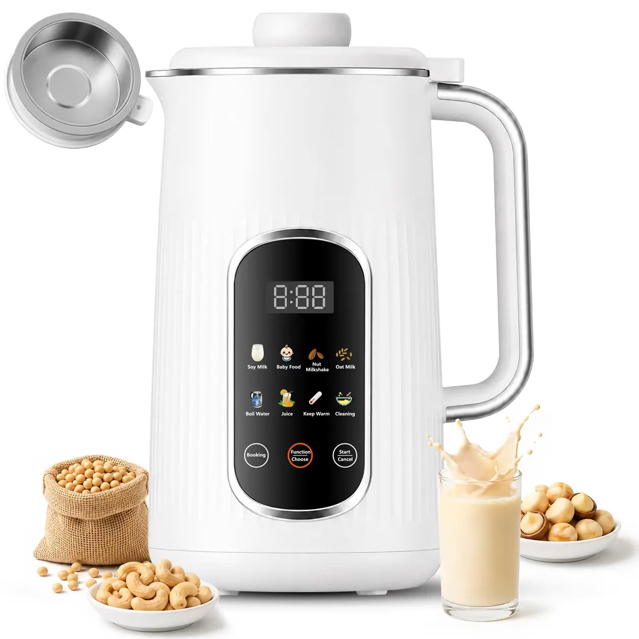 8-in-1 Nut Milk Maker 40oz , stainless steel cover，AutomaticAlmond Oat Soy Milk Machine, Makes Juice& Smoothie, 12 Hours Delay Timer PresetSave Time, Large Touch Screen, Keep Warm,Boil Water, Self-Cleaning for Home KitchenSummerVibes, Recipe Book, Multi-U