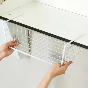 Under Shelf Hanging Mesh Basket, Home Under Cabinet Floating Storage Basket, Simple Houseware Under Shelf Storage Rack, Household Kitchen Storage Organizer, Wire Basket