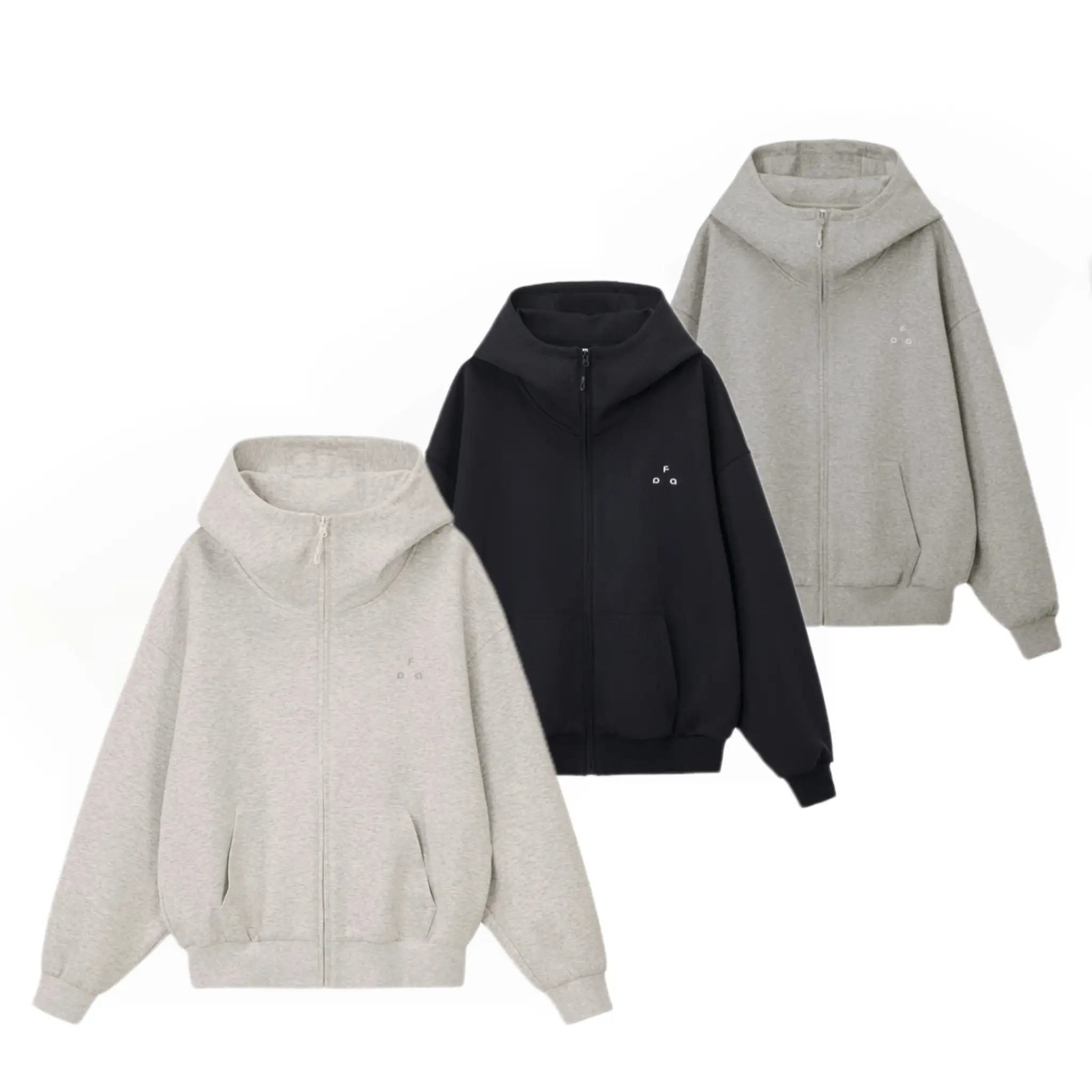 FPA Men's Minimalist Oversized Zip-Up Hoodie - Premium Cotton-Blend Long-Sleeve Loose Casual Streetwear Sweatshirt with Stand Collar, Big Hood, Logo Embroidery, Ribbed Hem, Spandex