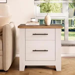 Farmhouse Nightstand with 2 Drawers, Wood Bedside Table with Storage for Bedroom, Small End Table for Living Room, Compact Bedroom Furniture, Easy Assembly