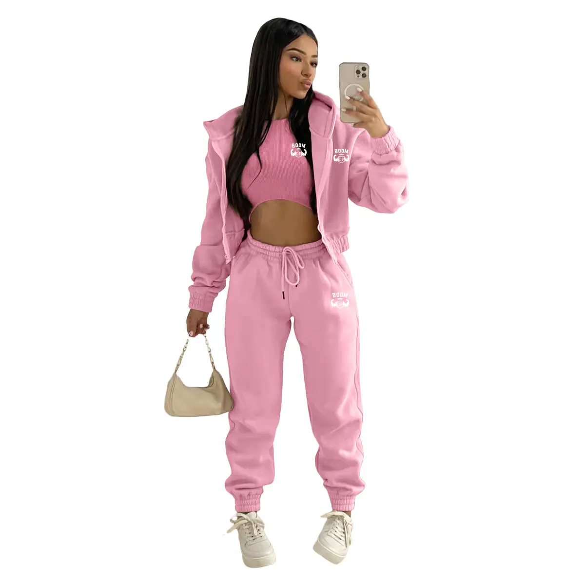 BoomDP Velvet Tracksuit for Women | 3-Piece Luxury Set | Casual & Fitness Wear, Three-Pieces, 3-Piece Set