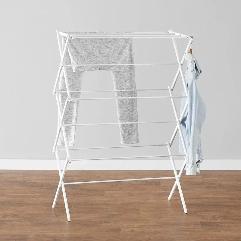Foldable Portable Laundry Rack for Air Drying Clothing Indoor Outdoor Use White Chrome Heavy Duty Compact Easy to Move Efficient Air Drying Home Use#Summervibes