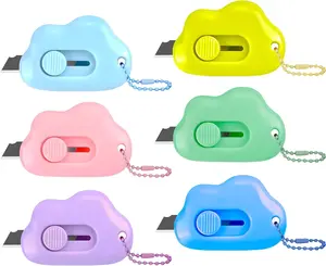 6 Pack Cloud Shaped Retractable Box Cutter Set -  with Key Rings,Stainless Steel Blade,Safe & Portable Letter Opener for Envelopes,Package,Mail,DIY,Paper Cutter for Home,Office,Outdoor (6 Color)