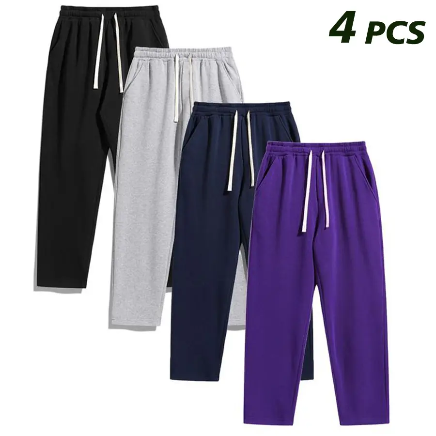 Men's Athleisure Joggers 4-Pack, Solid Jersey Sweatpants with a Fitted Cut and Elastic Waist for Gym & Casual Wear - Sizes S, M, L, Sweats