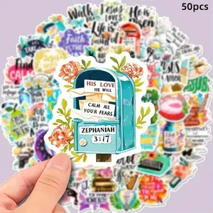 50pcs Bible Verse Inspirational Quotes Stickers - Faith-based Stickers, perfect as gifts for spiritual individuals and Bible enthusiastsVinyl Self-Adhesive deco aesthetic Decals - Suitable for sticking on Truck Bottle Laptop scrapbooking Car journal