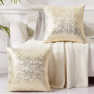 Golden and White Pillow Set of 2 with Champagne Pillow Covers, 12x20 Inch, Glitter Decorative Velvet Cushion Covers for Sofa and Bedroom