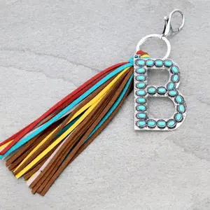 Western Turquoise Initial Keychain - Multiple Initials Available