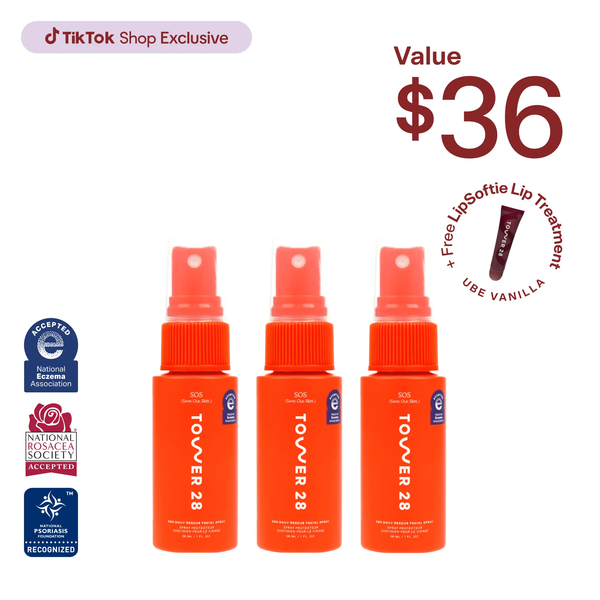 Tower 28 Beauty SOS Spray Trio - 3 x 1 oz Toner for Skin Repair & Calming - Hypochlorous Acid Formula - Dermatologist Approved Rescue Spray Set