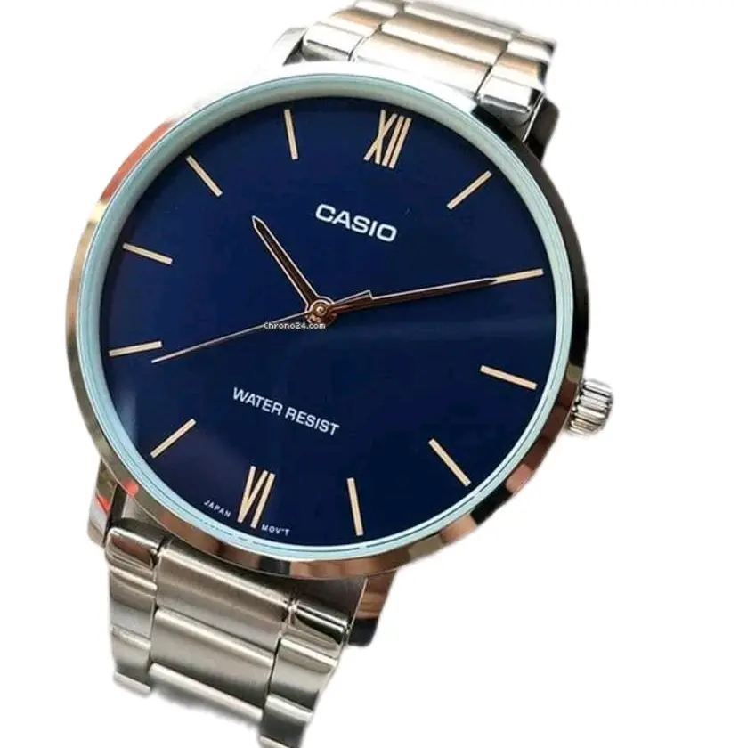 brand new Casio stainless steel Blue dial easy to see men' s Classic Watch MTP-vt01d-2b