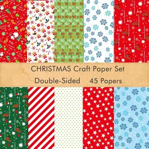 45 Sheets Christmas Pattern Paper Set, A4 Christmas Decorative Paper for DIY Scrapbook Card Making Decoration, 10 Designs, Paper Chains, Craft Paper