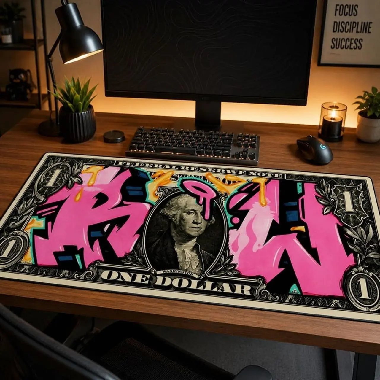 Graffiti Dollar Mouse Pad, Street Art Gaming Mousepad, Money Desk Mat, Urban Pop Art Mousepad, Gamer Gift