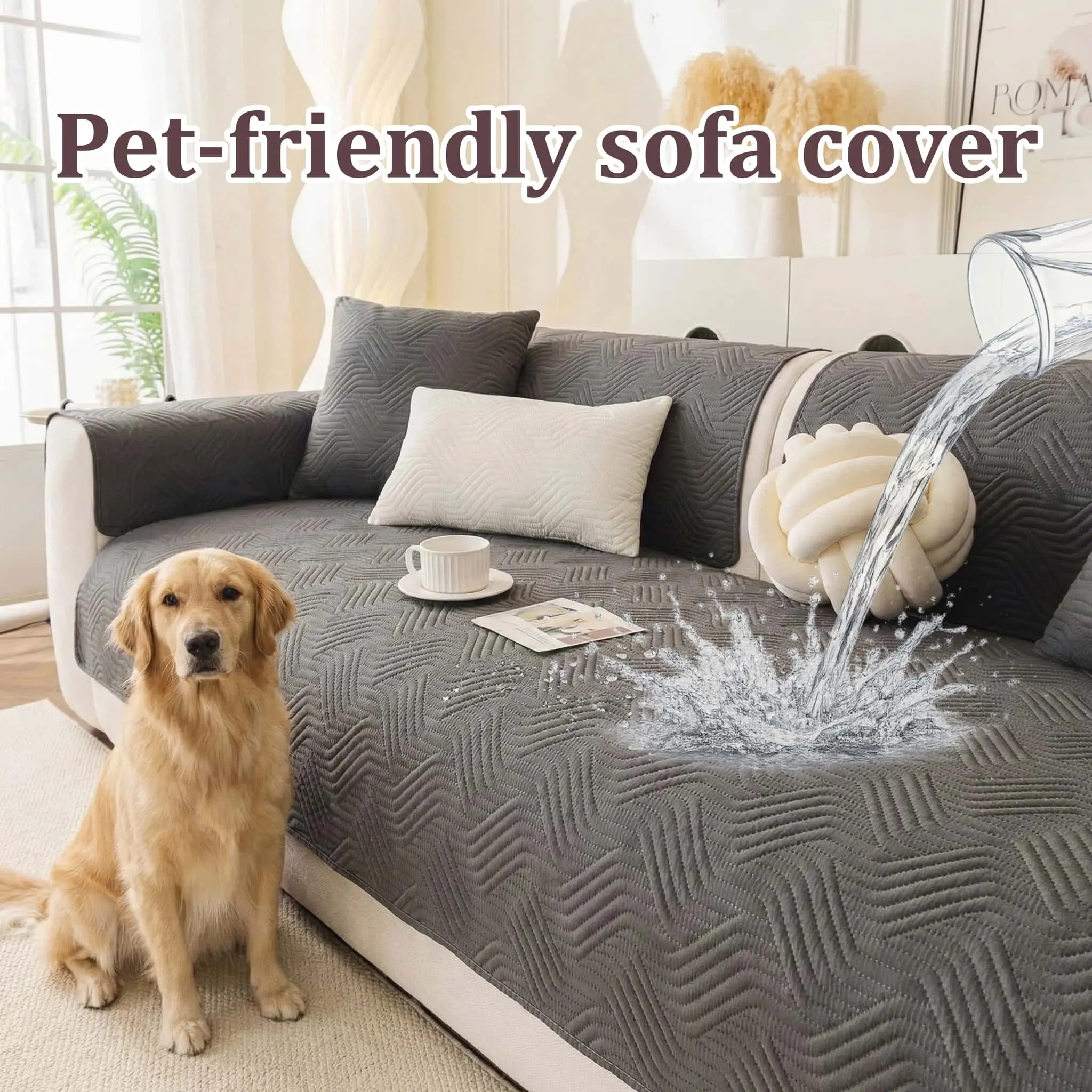 Waterproof Pet-Friendly Sofa Cover for Dogs and Cats, Non-Slip Backing Couch Protector, Home Seat Cover Pad for 1/2/3/4-Seater Sofas, Available in Multiple Colors