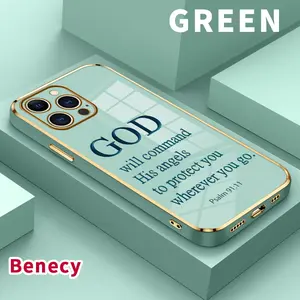Electroplating Phone Case for iPhone 17 15 Pro Max 16 14 Plus 13 12 11 X XS Max  Divine Protection Promise Patterned Classic Square Design Non Slip TPU Soft Shell