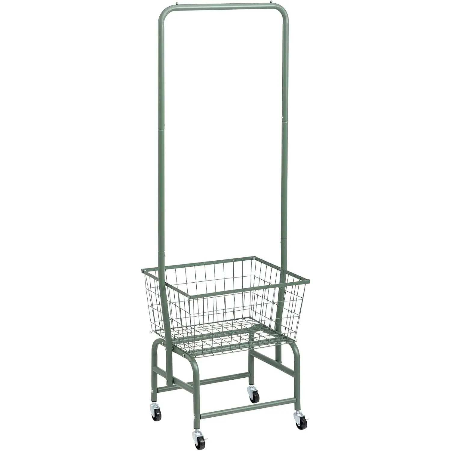 Laundry Cart with Clothes Rack, Rolling Laundry Butler with Wire Storage RackGreen