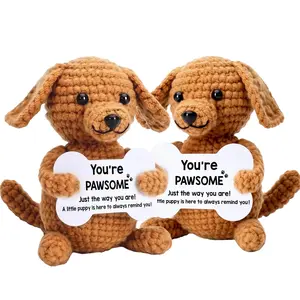 Hand-Knitted Crochet Soft Stuffed Mini Dog Ornament - Home Desk Decor Accessory, Positive Emotional Support Gift for Women, Christmas Stocking Stuffer White Elephant Birthday Present