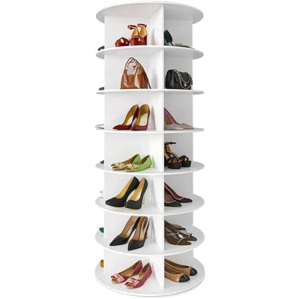 Bellemave 7-Tier Round Shape Single Unit Shoe Rack Organizer - Rotates 360°, Closet Organization, Indoor Room Storage Shelves, White, Solid Plastic Shoe Organization Rack Shoe Shelf Organizer